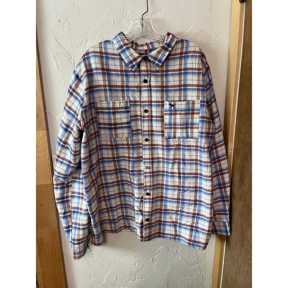 Simply Southern Outfitters Mens XXL Plaid Flannel Button Down Shirt Blue Orange